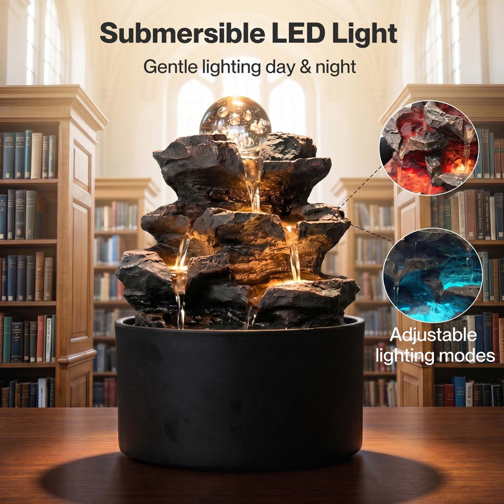 Spector Grey Resin Indoor Water Fountain with Rotating Glass Ball and LED Light Image 5