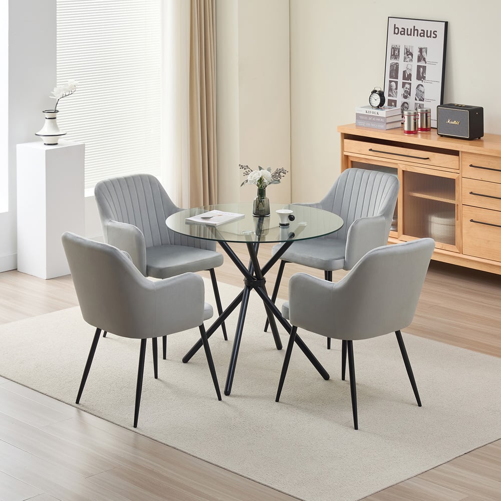 Indoor Living New York Charlotte 4 Seater Round Dining Set Grey Image 9