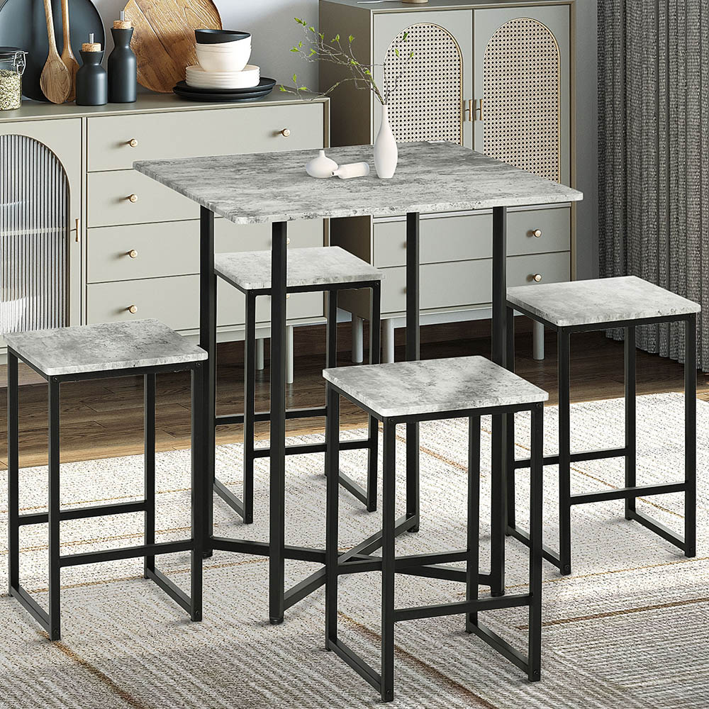 Portland 4 Seater Grey Square Bar Table with Stools Image 1