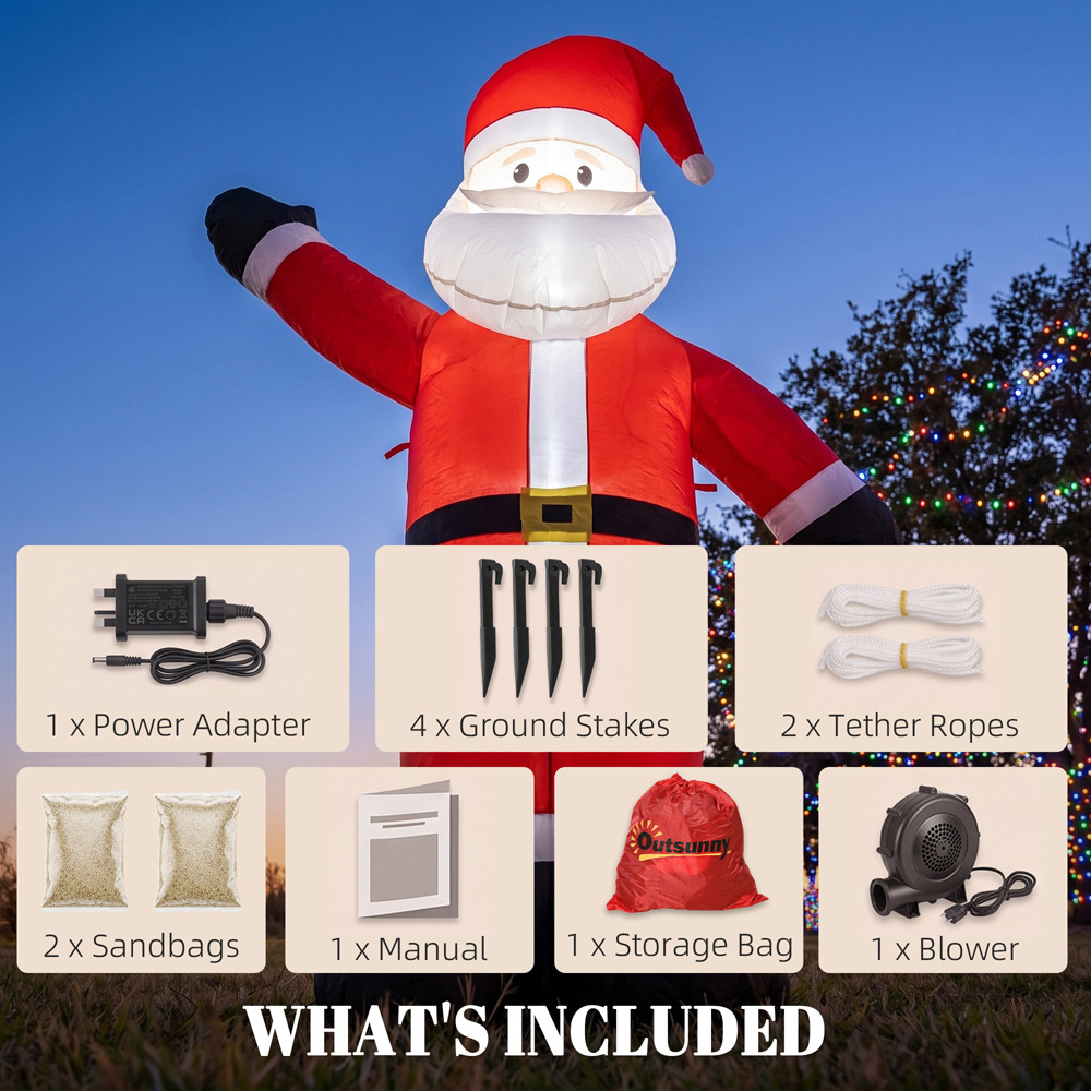 Outsunny Built-In LED Velvet Look Santa Claus Inflatable Outdoor Christmas Decoration 5ft Image 8