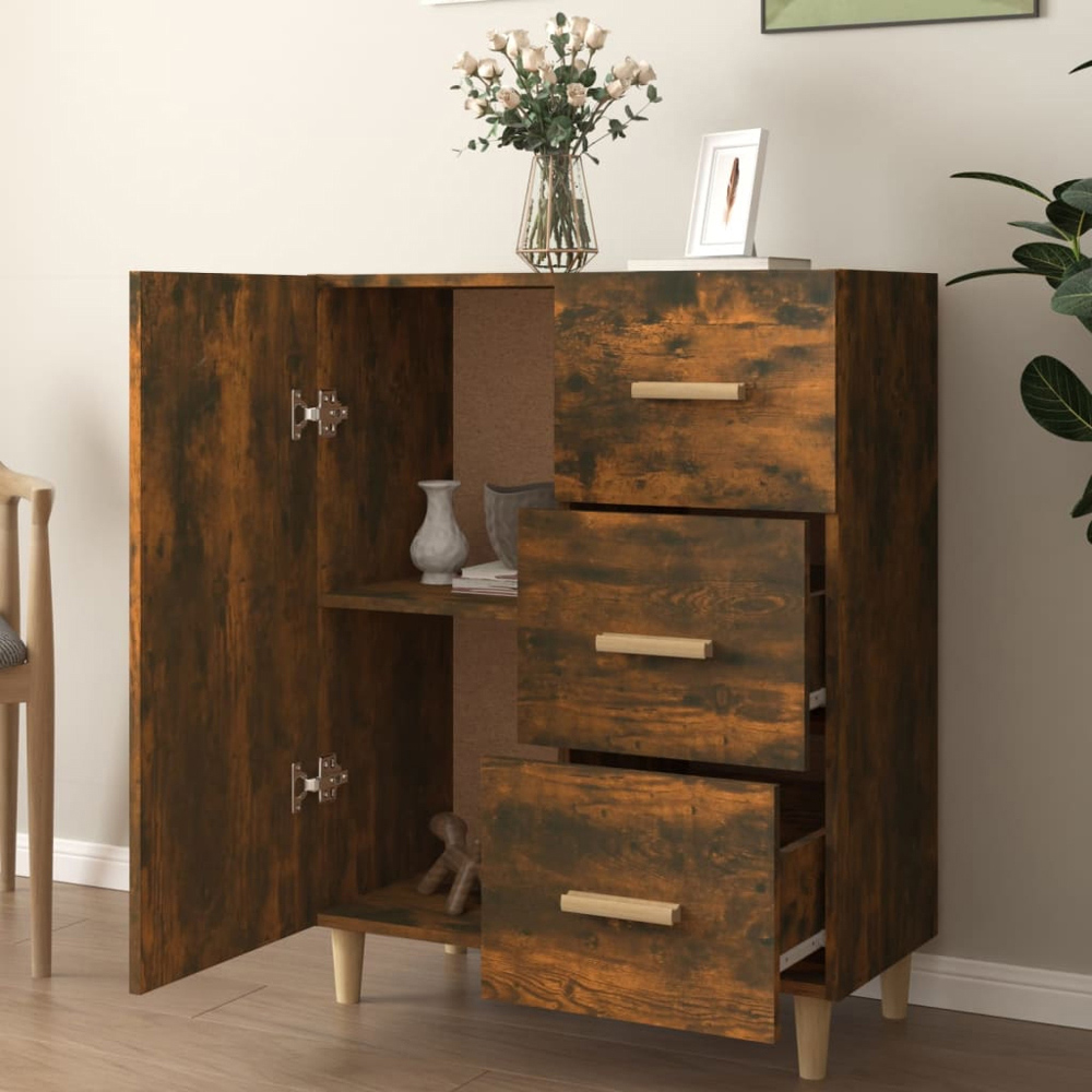 vidaXL Single Door 3 Drawer Smoked Oak Sideboard Image 8