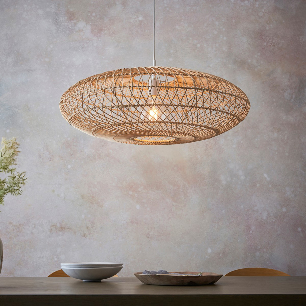 Merano Terni Natural Rattan and Gloss White Pendant Light Image 6