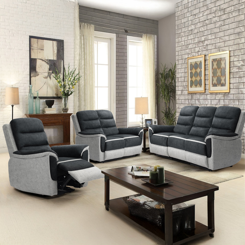 Comfy Living 6 Seater Two Tone Contrast Fabric Manual Recliner Sofa Set Image 1