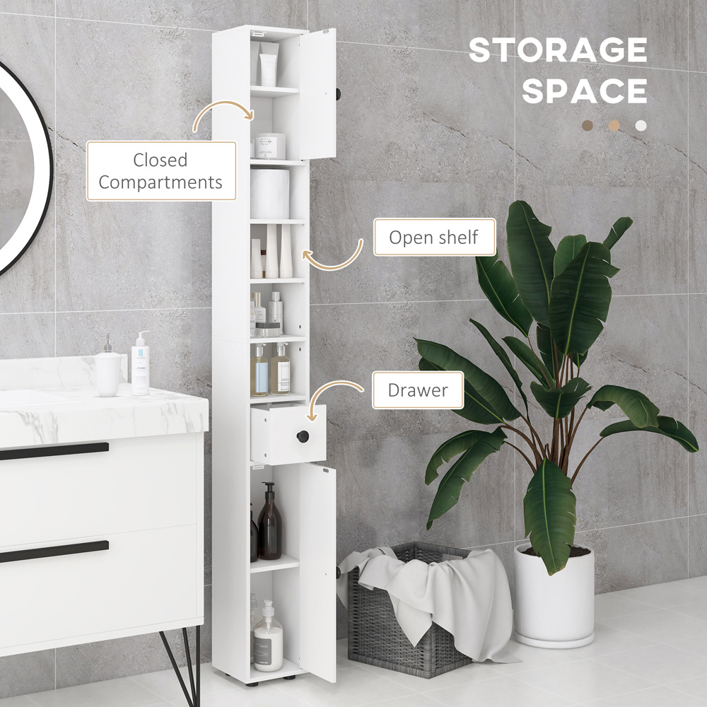 Kleankin White 3 Door 4 Shelf Slim Bathroom Cabinet Image 4