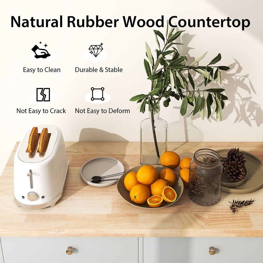Costway Grey Rolling Kitchen Island Cart with Rubber Wood Top Image 5