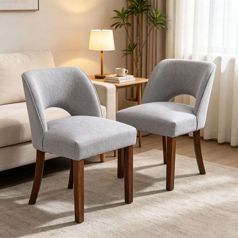 Living and Home Set of 2 Grey Chenille Curved Cutout Backrest Dining Chair Image 8
