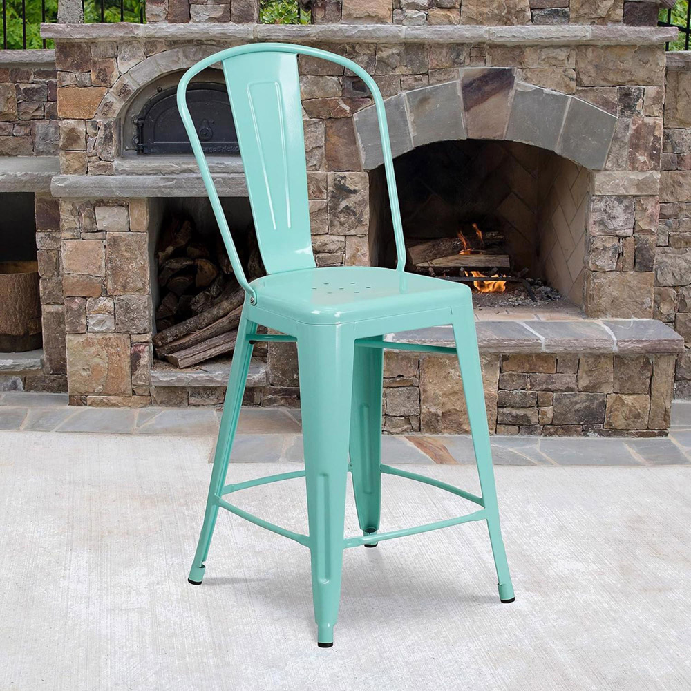FWStyle Antique Mint Green Steel Bar Stools Set of 4 Image 6