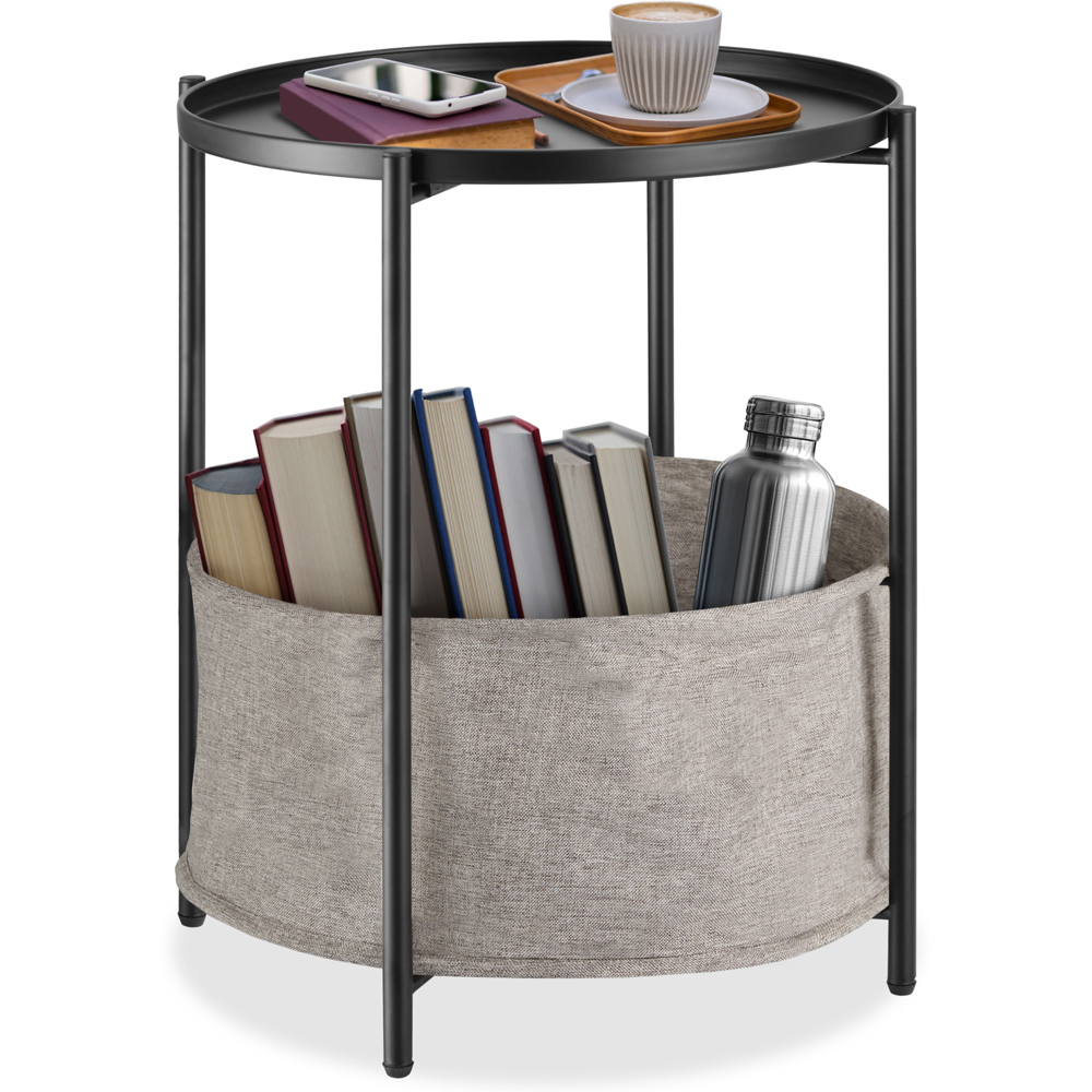 tectake Canterbury Black Round Bedside Table with Basket Image 2