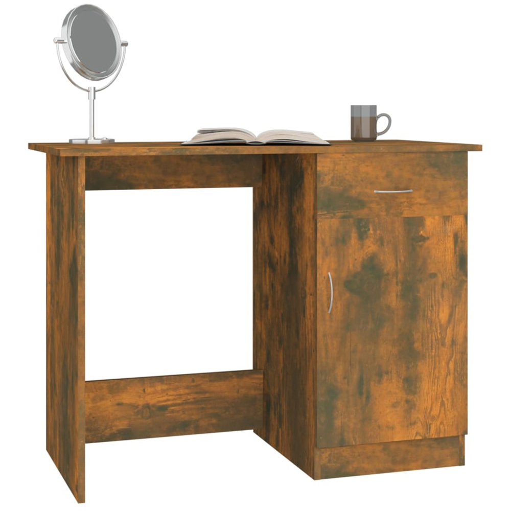 vidaXL Single Door Single Drawer Computer Desk Smoked Oak Image 3