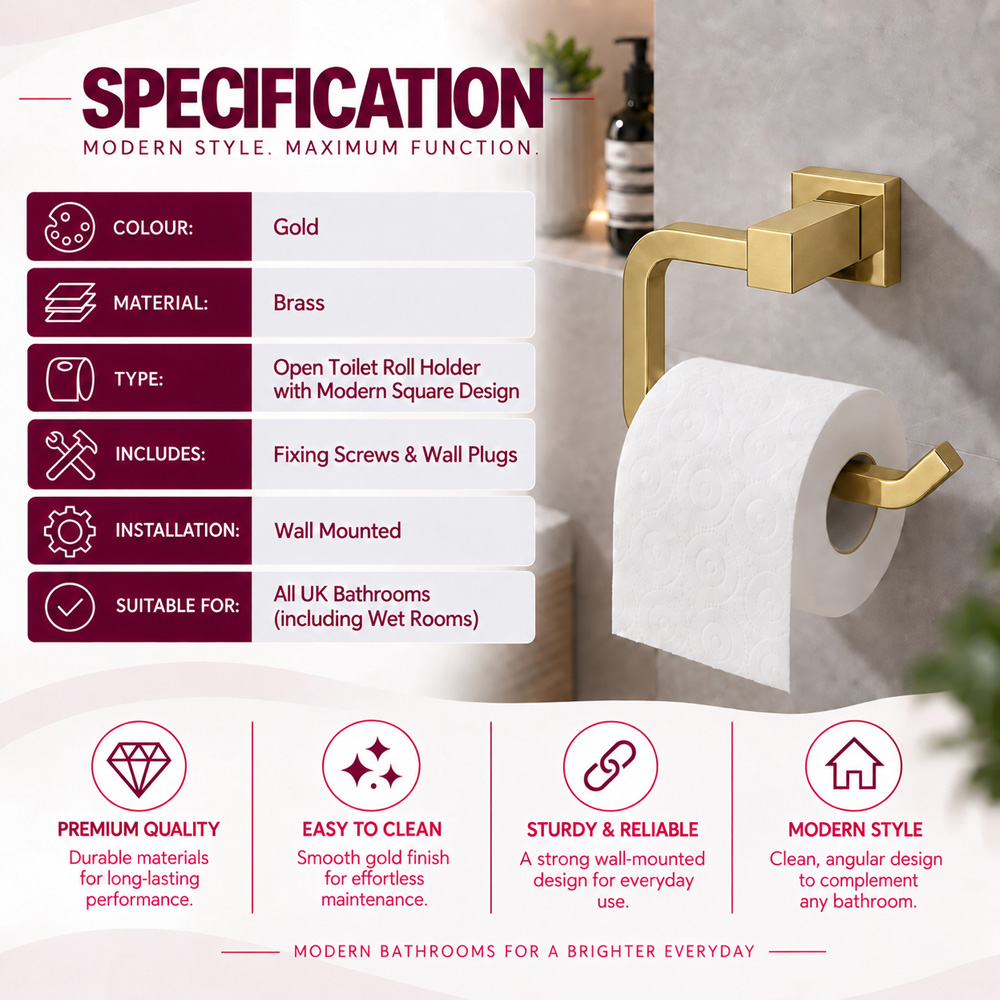 Go Bathrooms Froma Brushed Gold Wall-Mounted Toilet Roll Holder 157mm Image 4