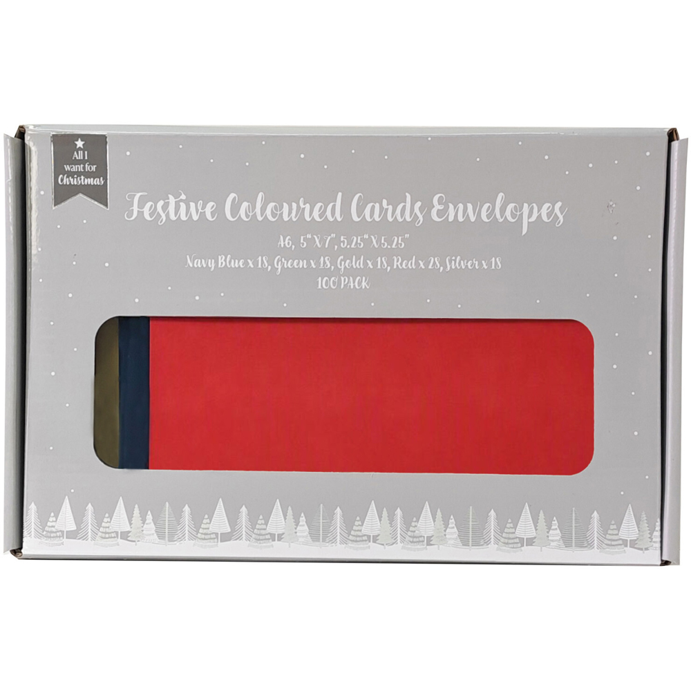 Pack of 100 Festive Coloured Cards and Envelopes Image 1