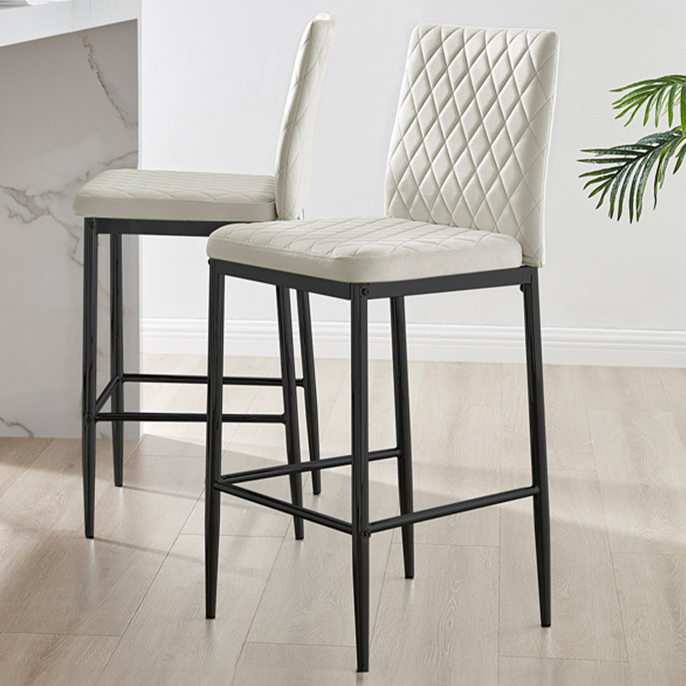 Furniturebox Modern Valera Cream and Black Velvet Bar Stool Set of 2 Image 2