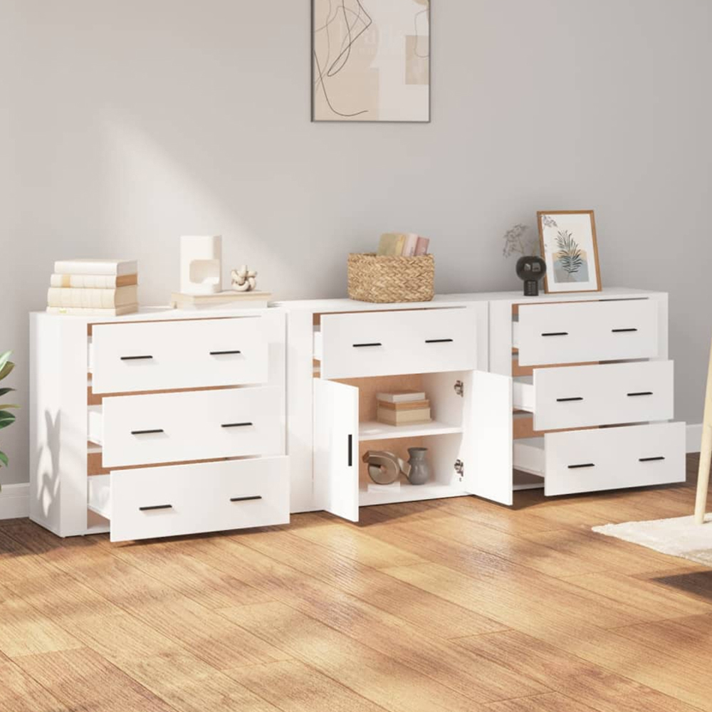 vidaXL 2 Door 7 Drawer White Sideboard 3 Piece Image 1