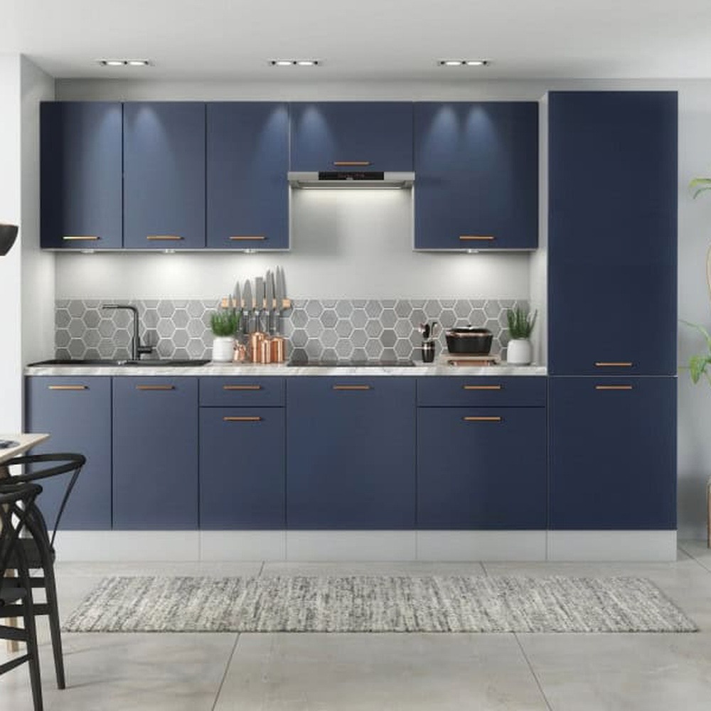 Impact Furniture Nora 2 Door Dark Navy Slim Tall Larder Kitchen Cabinet Unit 600mm Image 2