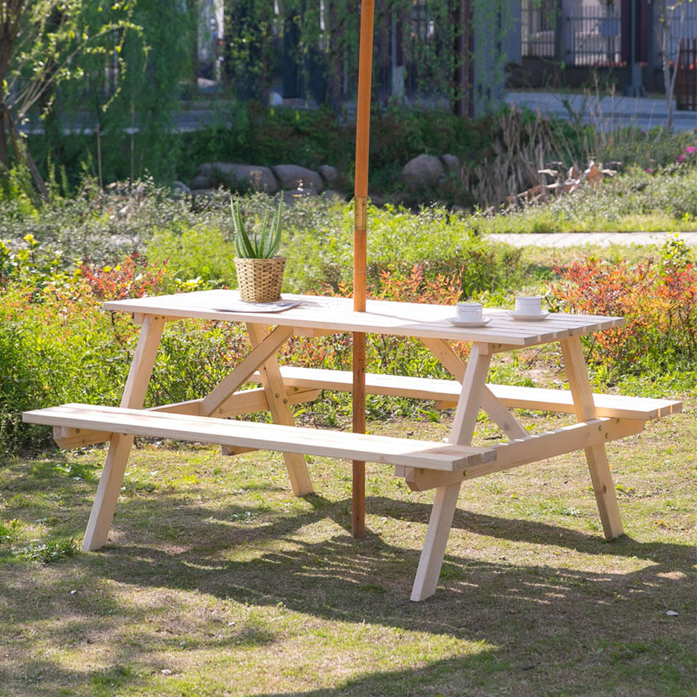 Outsunny Wooden 4 Seater Picnic Table with Parasol Hole Image