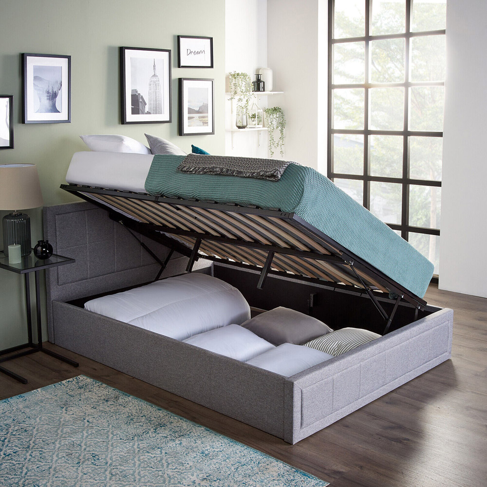 Home Treats Double Grey Ottoman Bed with Mattress Image 7