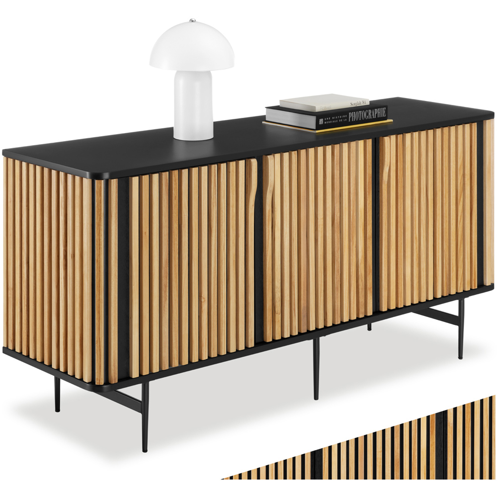 Tectake Lineo 3 Door Solid Wood Slatted Design Sideboard Image 2