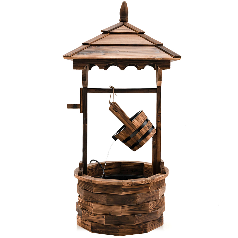 Costway Rustic Brown Wooden Electric Wishing Well Fountain Image 1