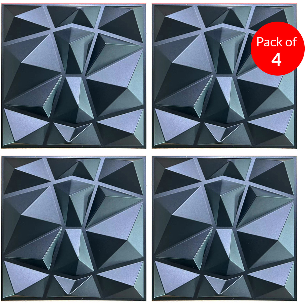 Britwall 3D Black Faceted Diamond PVC Wall Panel 500 x 500 x 1mm 4 Pack Image 3