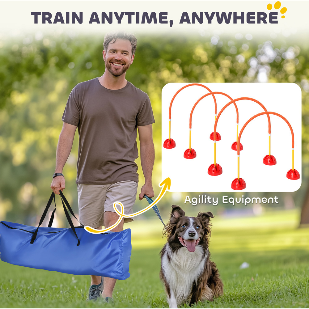 PawHut 4 Piece Orange Dog Agility Training Equipment Set with Bag Image 5