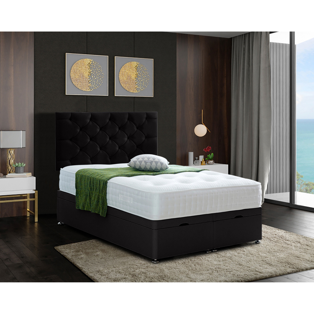 Eleganza Home Resthaven Single Black Plush Velvet Divan Ottoman Bed with Headboard Image 2