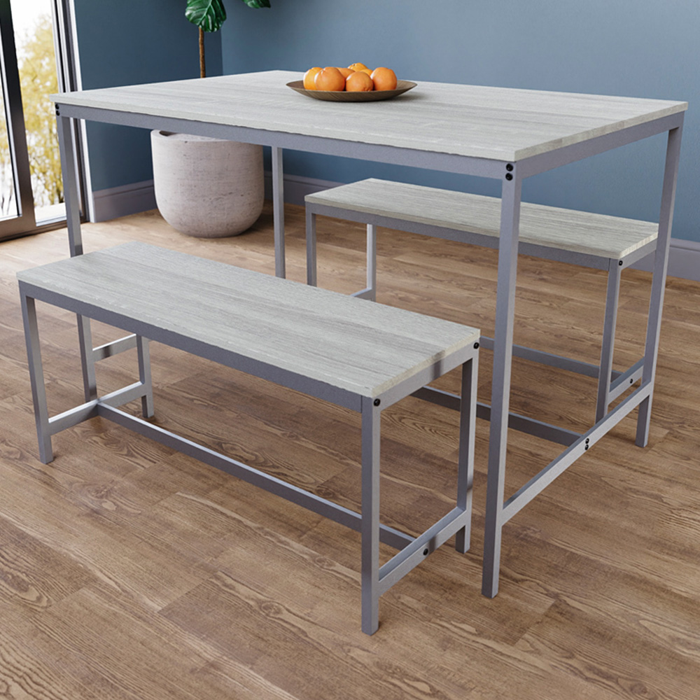 Vida Designs Roslyn 4 Seater Metal Frame Dining Bench Set Oak Image 1