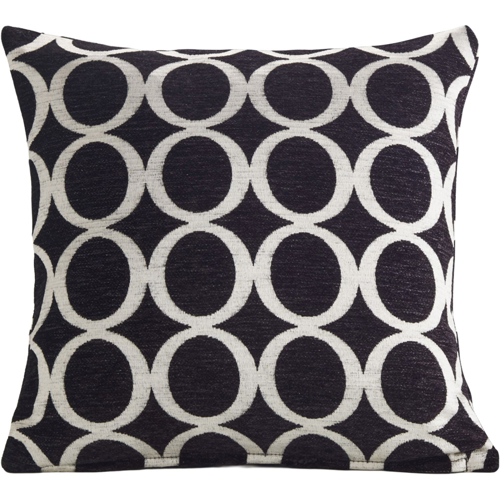 Alan Symonds Black Chenille Geometric O Cushion with Polyester Filled Pad 45 x 45cm 4 Pack Image 1
