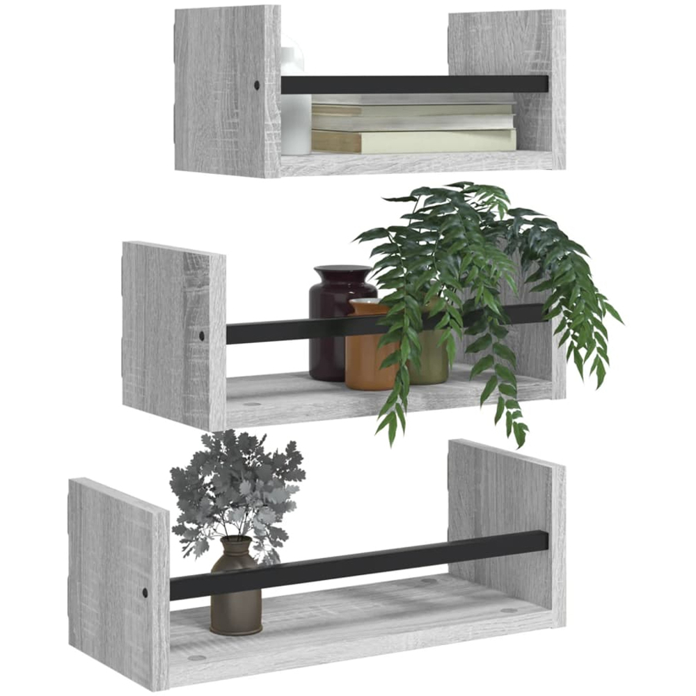 vidaXL Set of 3 Grey Sonoma Floating Wall Shelf Image 2