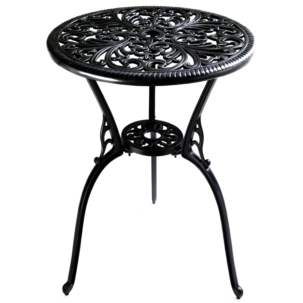 Centurion Bangui 2 Seater Black Round Garden Bistro Table with Parasol Hole Image 2