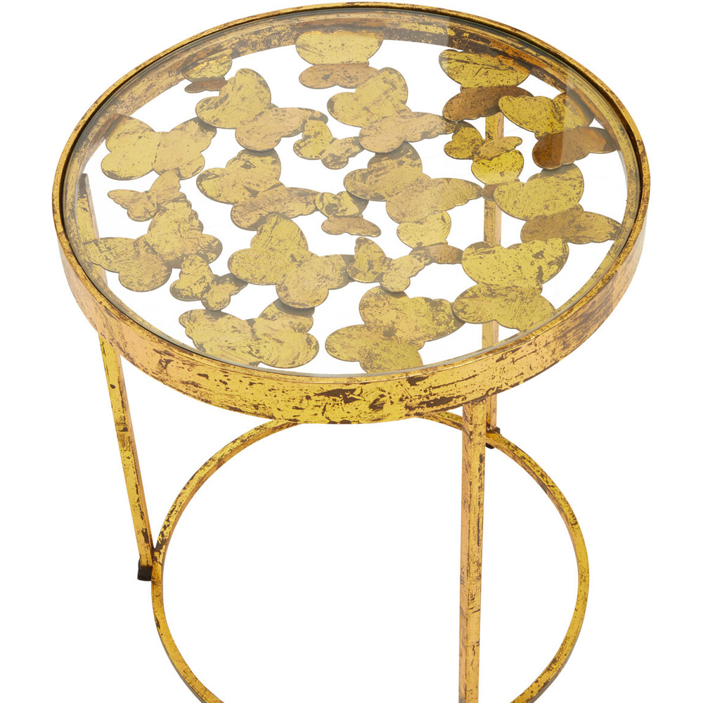Premier Housewares Gold Butterfly Side Table with Foil Coated Top and Mirrored Bottom Image 2