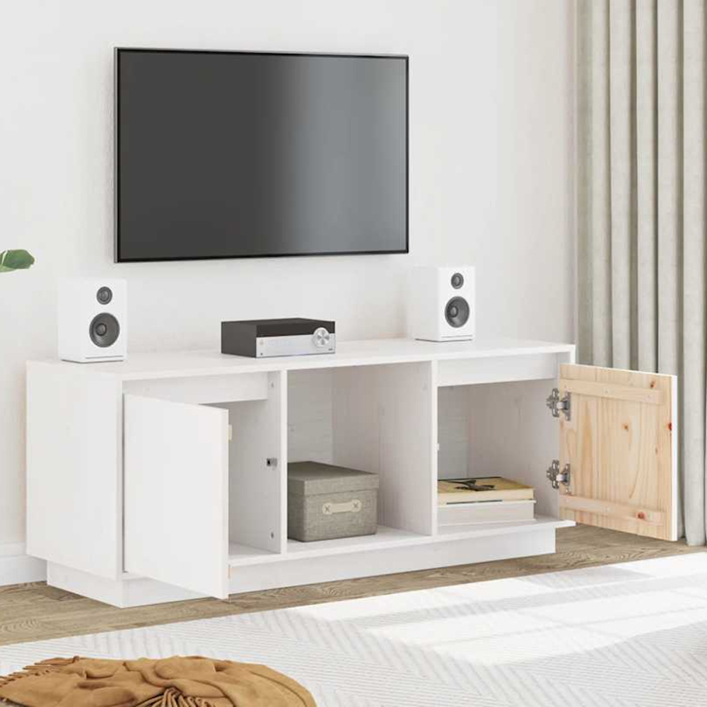 vidaXL 2 Door Single Shelf White Solid Pine Wood TV Cabinet Image 1