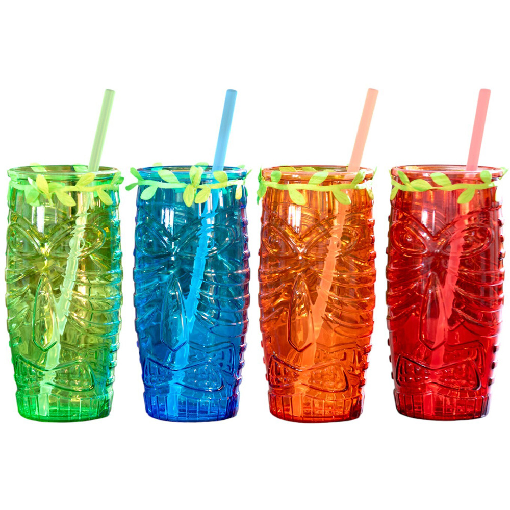 Tiki Bar Hut Serving Tray with 4 Glasses Image 5