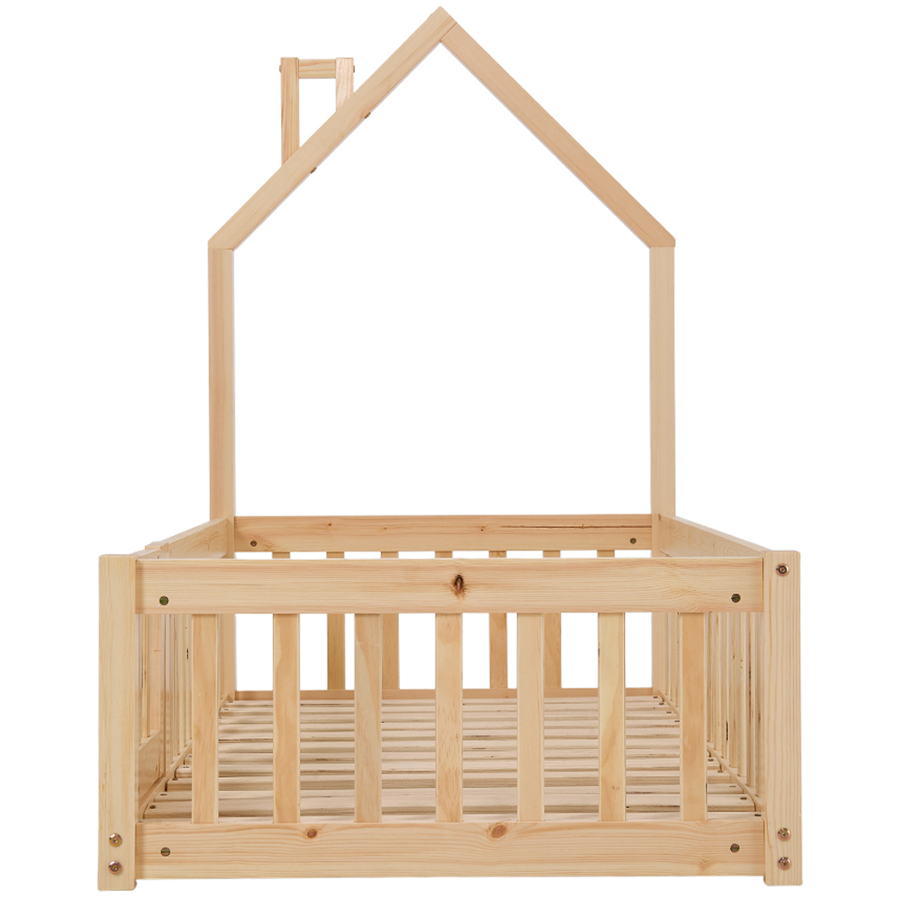 Living and Home Kids Natural Pine Wood Floor Bed Frame with Roof Headboard Image 5