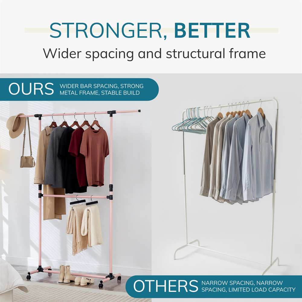 House Of Home Pink Adjustable Double Clothes Rail Image 5
