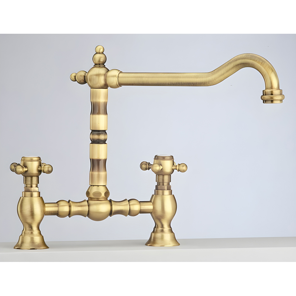 Piralla Baroq Antique Brass Bridge Tap with Swivel Pout Image 2