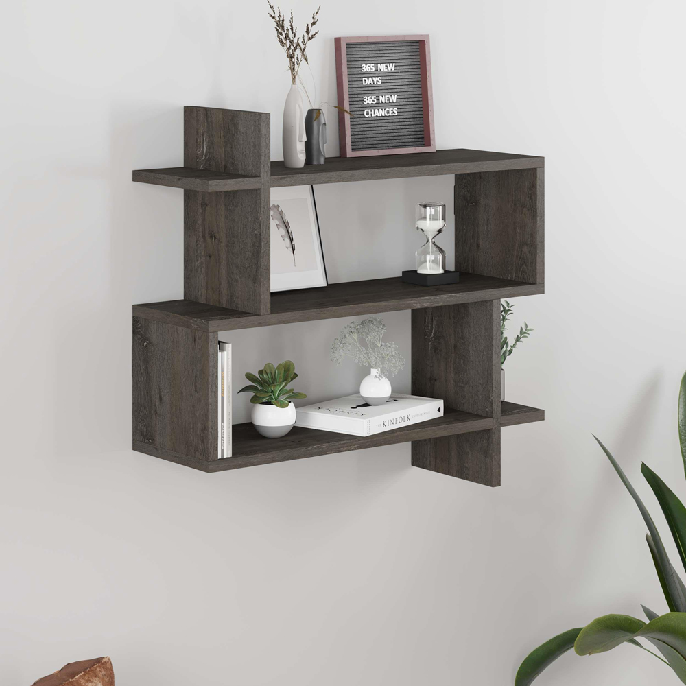 Decortie Paralel 2 Shelf Dark Coffee Modern Wall Mounted Bookcase Image 3