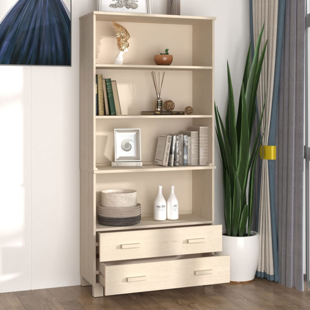 vidaXL 2 Drawer 4 Shelf Honey Brown Solid Pine Wood Highboard Image 7