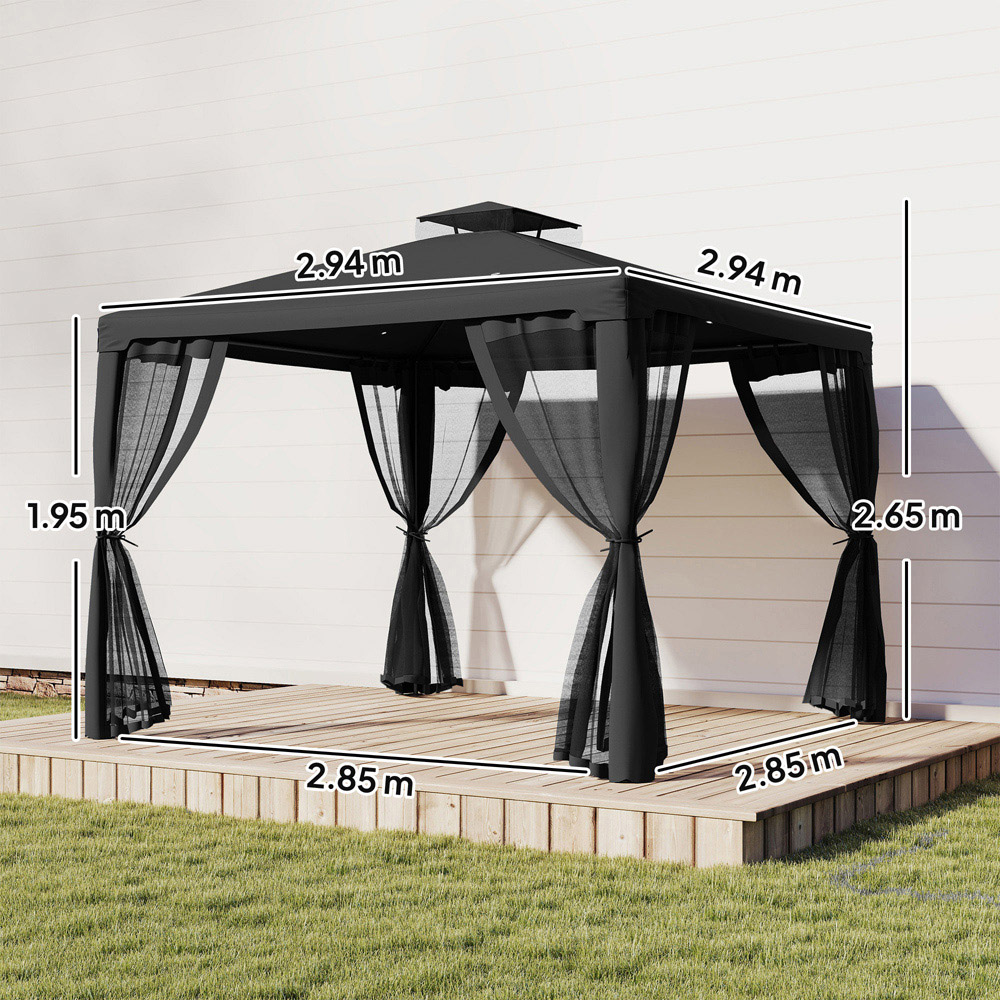 Outsunny 3 x 3m Black 2-Tier Roof Metal Garden Gazebo Image 9
