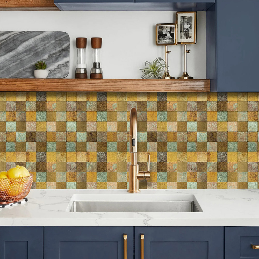 Britwall Bronze Multi-Shade Mosaic Square Aluminium Peel and Stick Backsplash 300 x 300mm 4 Pack Image 6