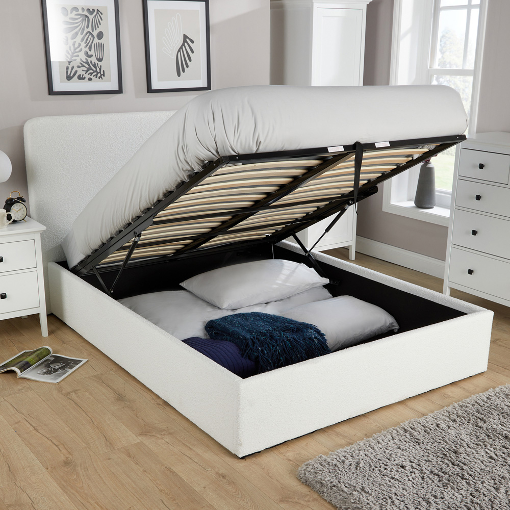 Home Source Serenity Double Boucle Gas Lift Ottoman Storage Bed Image 6