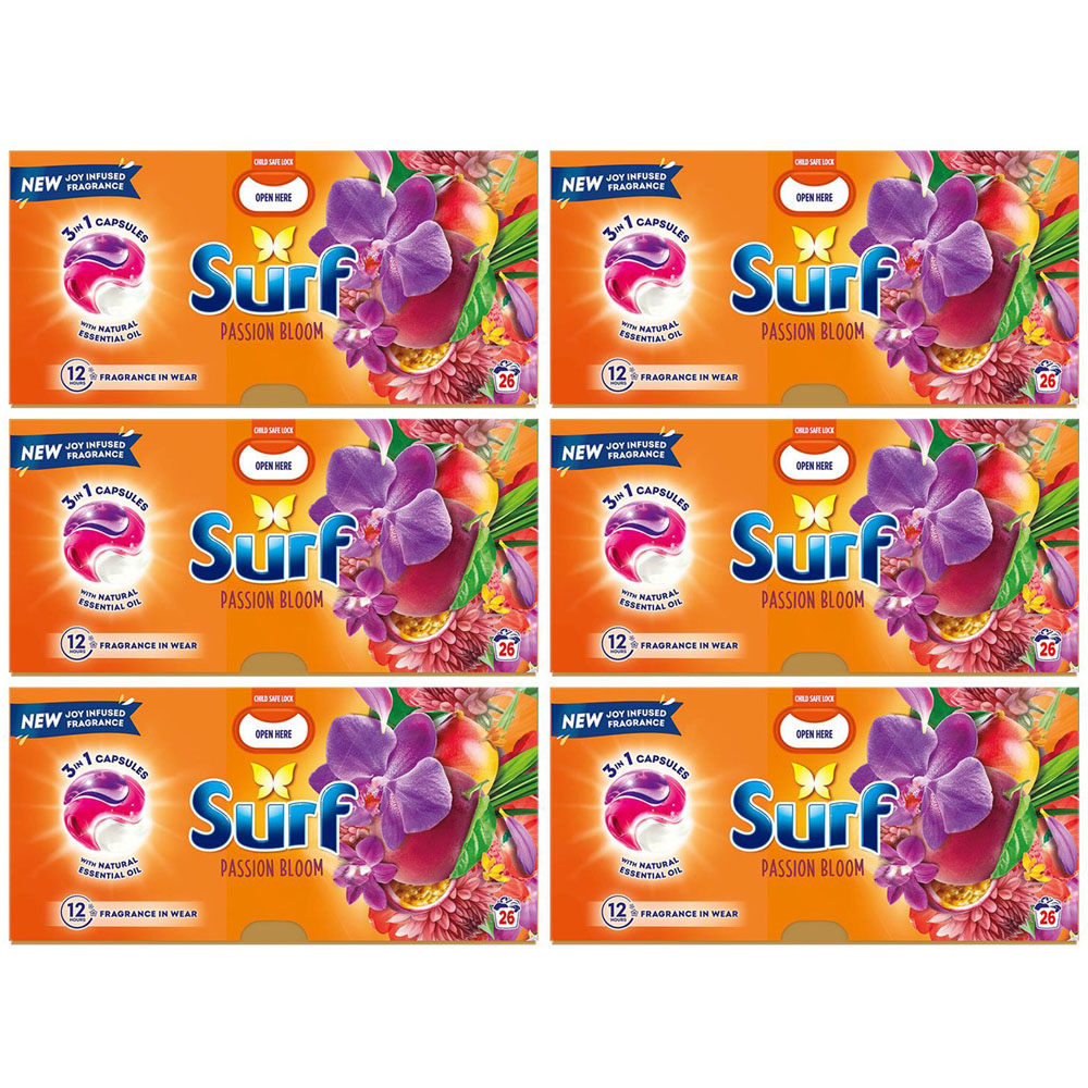 Surf 3 in 1 Passion Bloom Washing Capsules 26 Washes 6 Pack Image 1