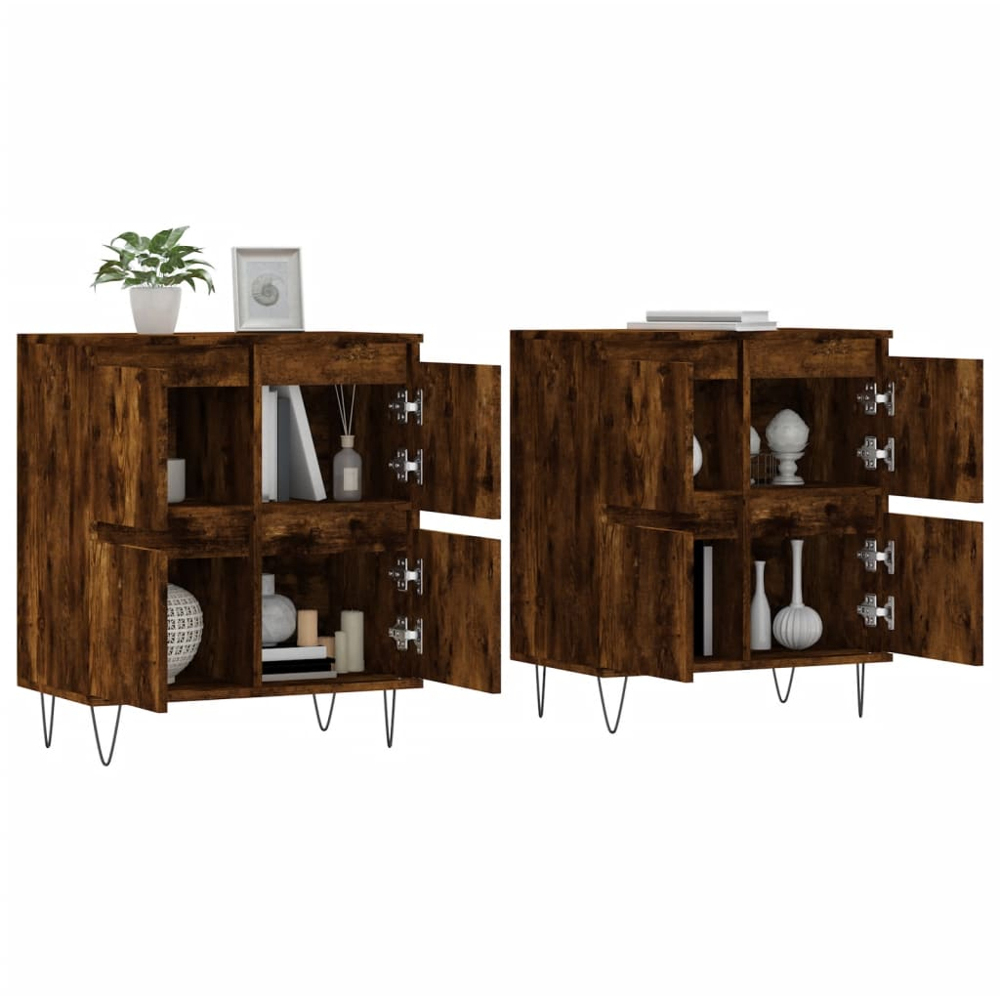 vidaXL 4 Door Smoked Oak Sideboard with Metal Legs Set of 2 Image 3