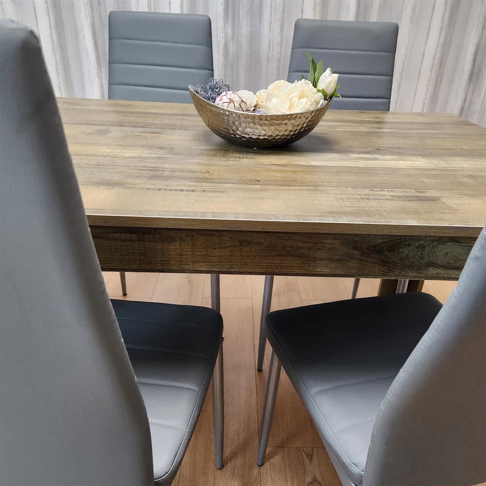 Portland 4 Seater Leather Dining Set Wood Effect and Grey Image 4