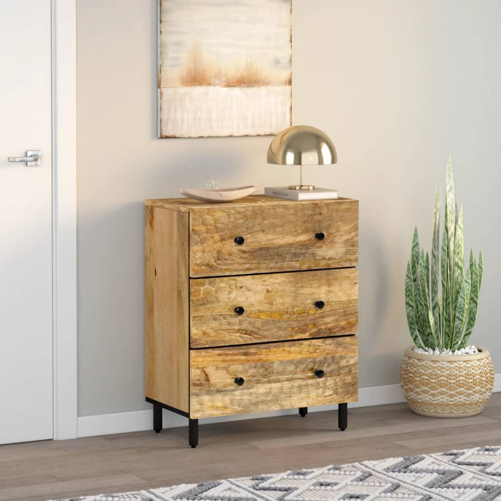 vidaXL 3 Drawer Solid Mango Wood Side Cabinet Image 9