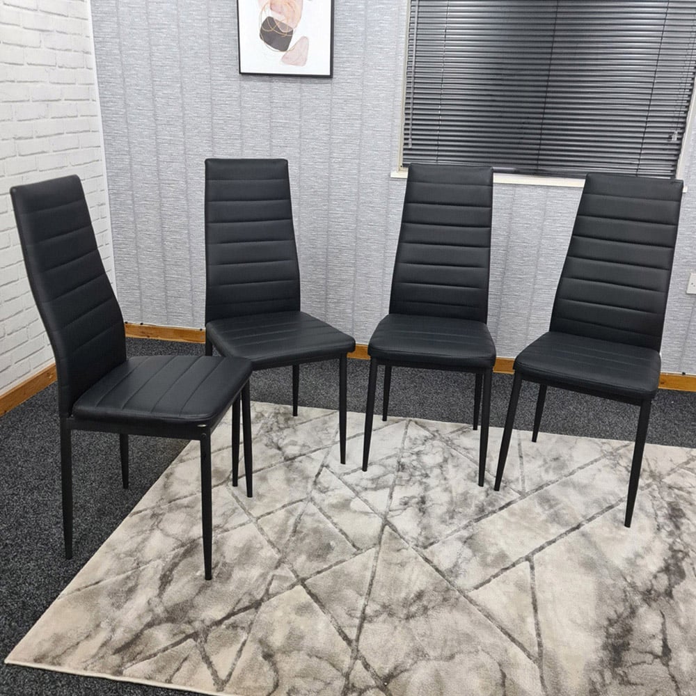 Denver Set of 4 Black Faux Leather Dining Chairs Image 1