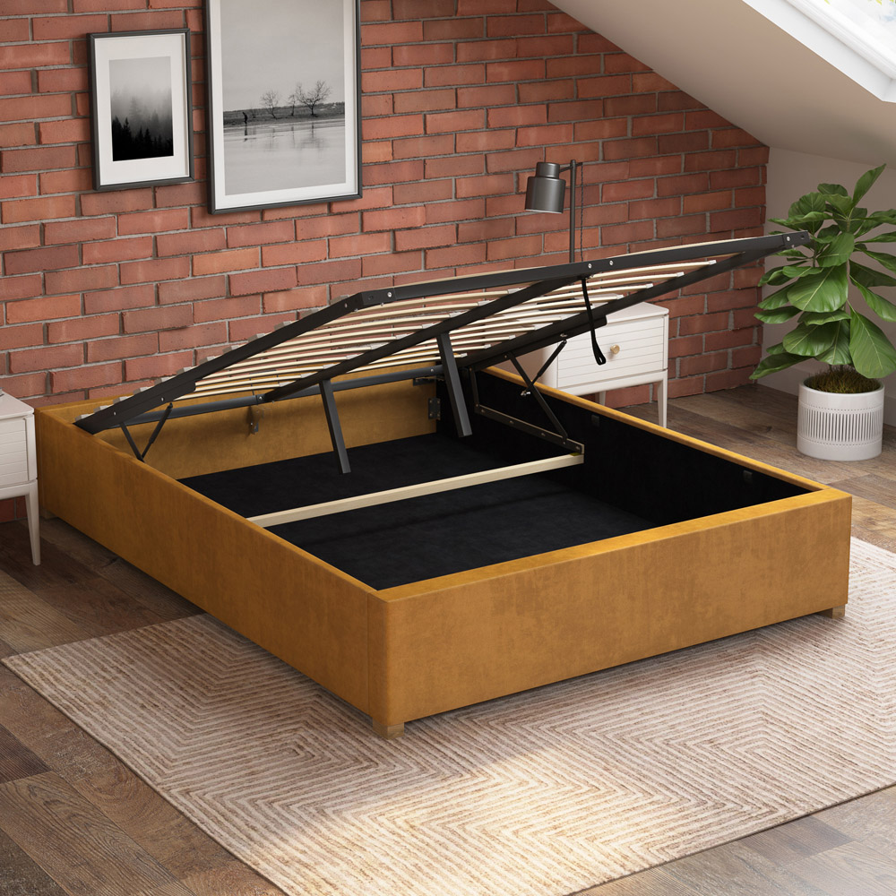 Aspire Furniture Double Ochre Plush Platform Ottoman Bed Image 2