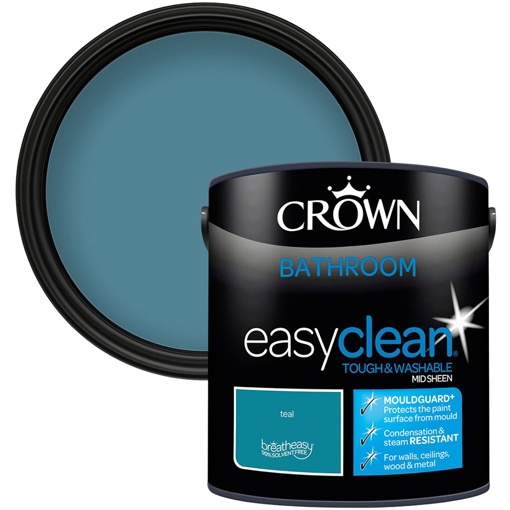 Crown Easyclean Mid Sheen Bathroom Paint - Teal / 2.5l Image 1