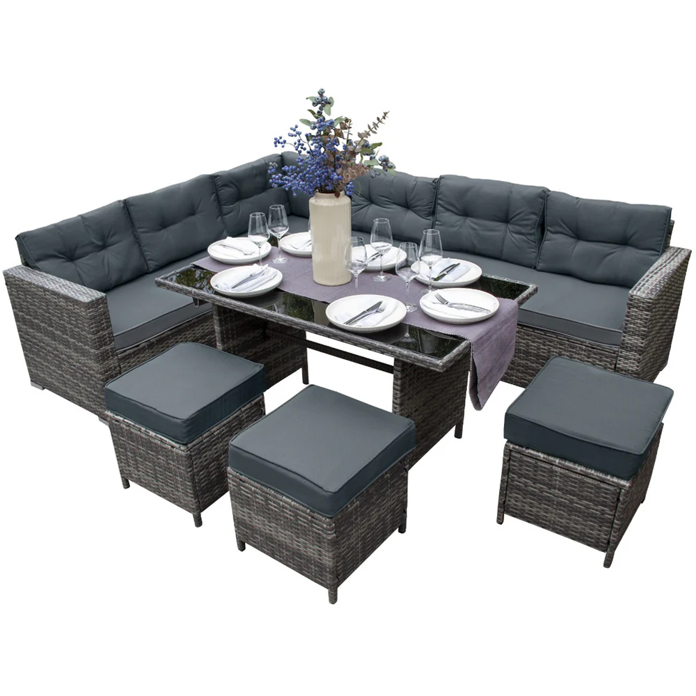 MonsterShop 9 Seater Grey Rattan Corner Lounge Set Image 2