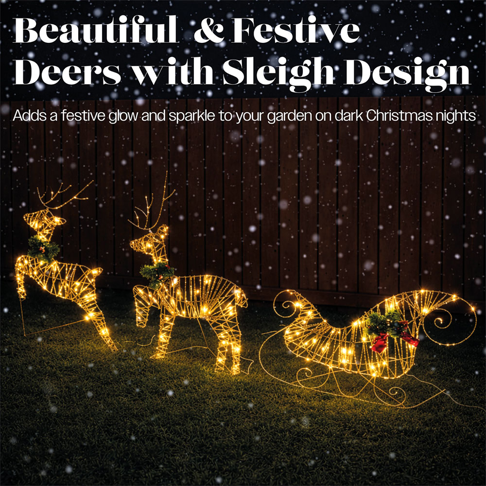 Xmas Haus Rose Gold Light Up Reindeer and Sleigh Christmas Decoration Image 3