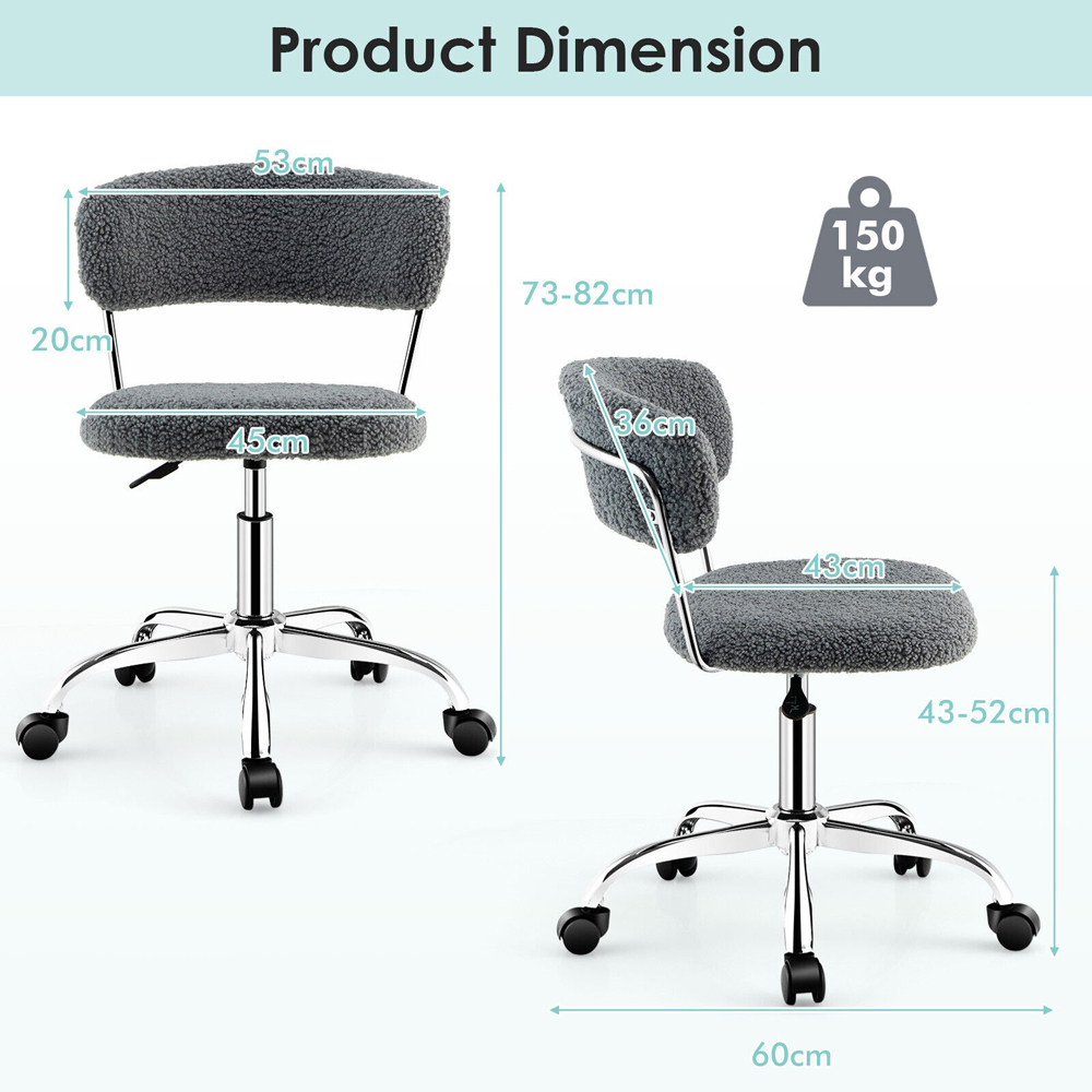 Costway Grey Faux Fur Office Chair Image 9